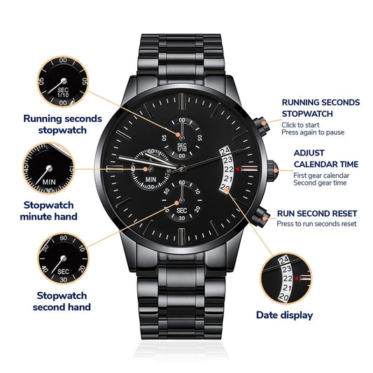 Men's Stainless Steel Engraved Water-Resistant Watch