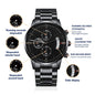 Men's Stainless Steel Engraved Water-Resistant Watch